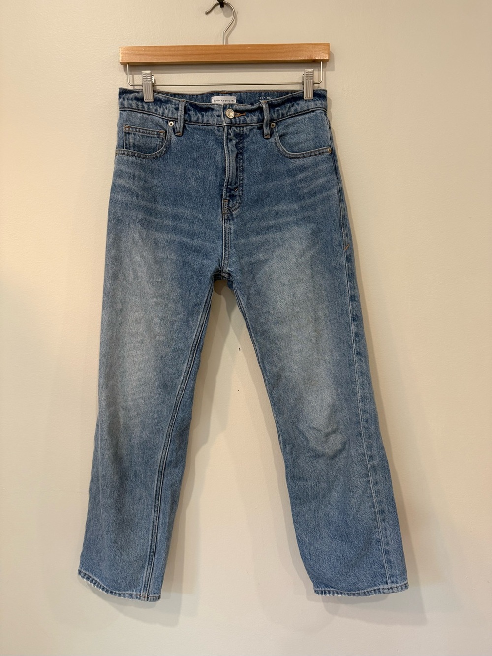 Good American Mid Rise Relaxed Straight Jeans Blue Size 25/0 Inseam 26